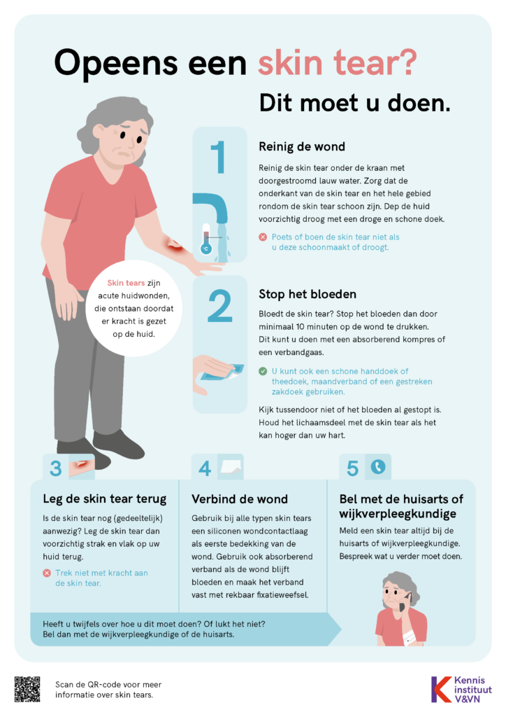 instructies voor zorgvragers wat te doen bij een acute skin tear